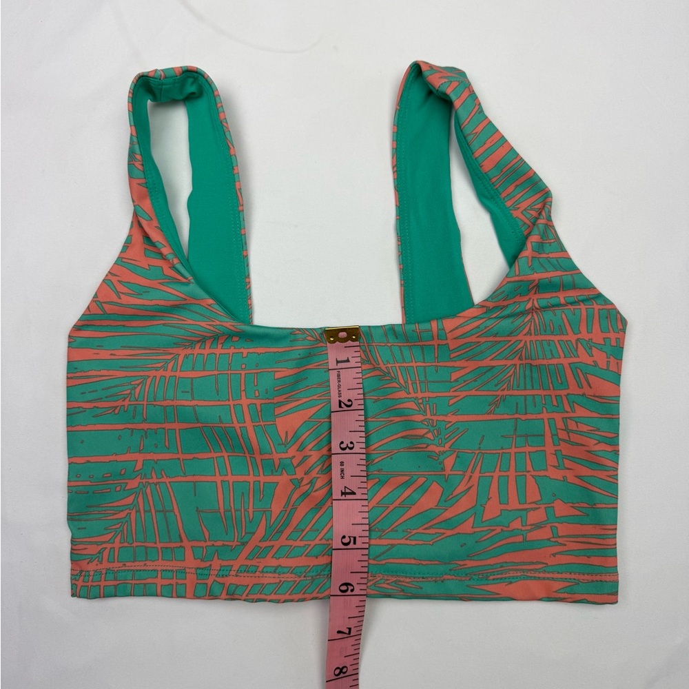 Forever 21 Twist Front Sports Bra Medium Green Coral Palm Print Activewear - Picture 8 of 8